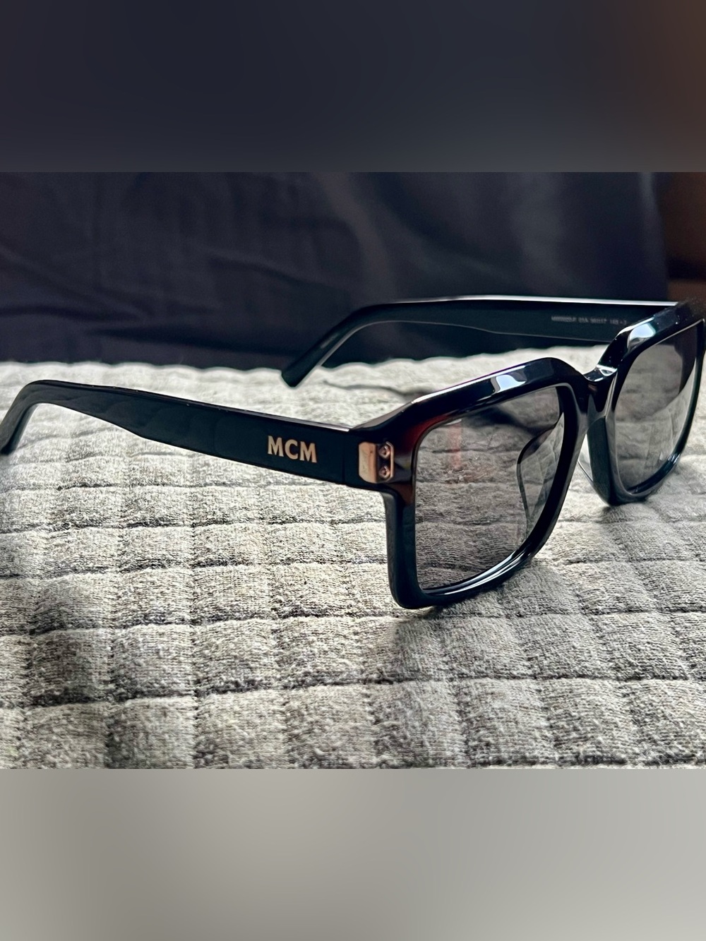 MCM Glossy Black Square Sunglasses with Gold Logo